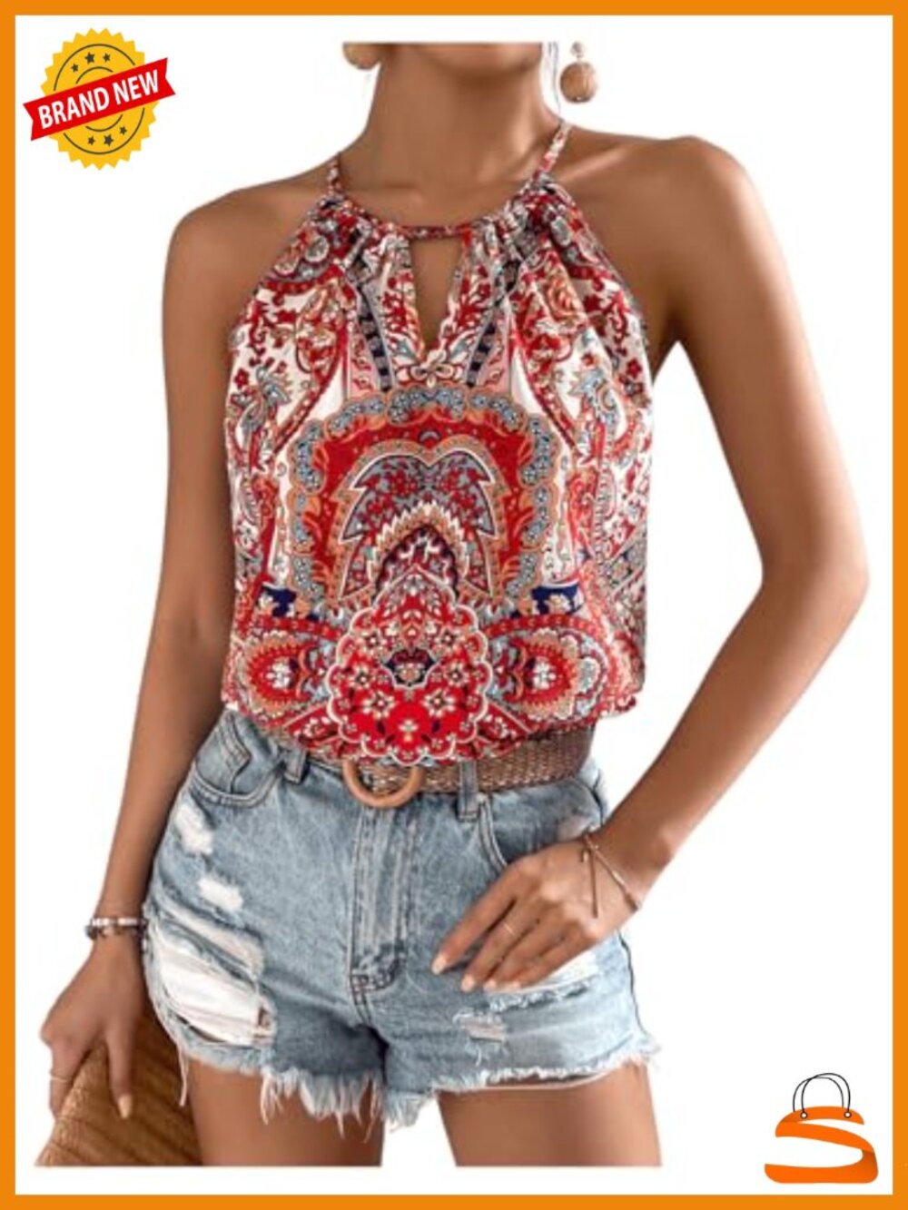 Boho Paisley Halter Cut Out Sleeveless Tank Top